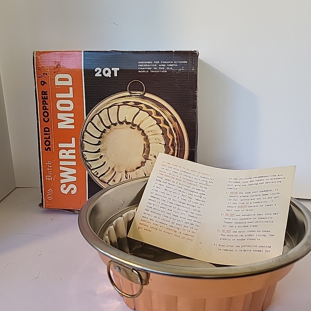 Vintage Old Dutch 2qt Copper Swirl Mold 9.5" New In Original Box